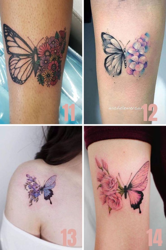 butterfly tattoos with flower designs Bulan 4  Beautiful Half Butterfly Half Flower Tattoo Ideas - tattooglee